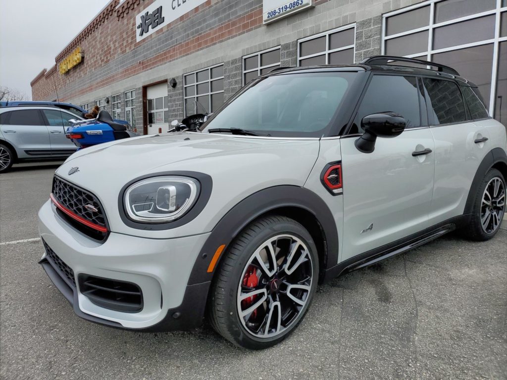 2021 MINI Cooper Countryman JCW full front ultimate plus ppf and fusion plus ceramic coating.