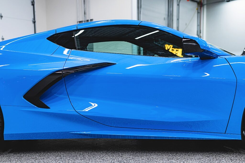 2022 Blue Corvette C8 full front PPF profile view